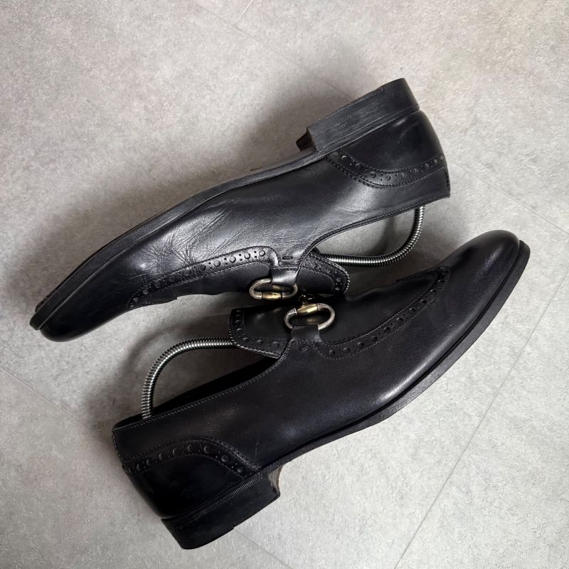 Gucci Horsebit Loafer Wingtip Leather Black Gold Silver Hardware Business Shoes — view 4