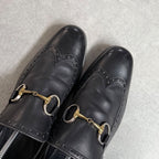 Gucci Horsebit Loafer Wingtip Leather Black Gold Silver Hardware Business Shoes — view 3