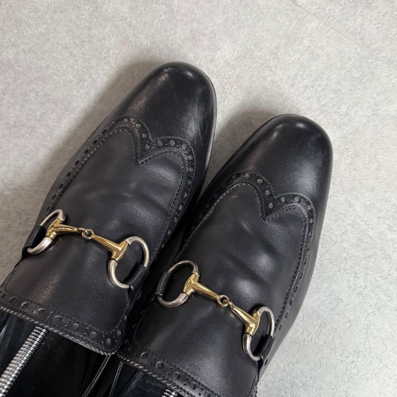 Gucci Horsebit Loafer Wingtip Leather Black Gold Silver Hardware Business Shoes — view 3
