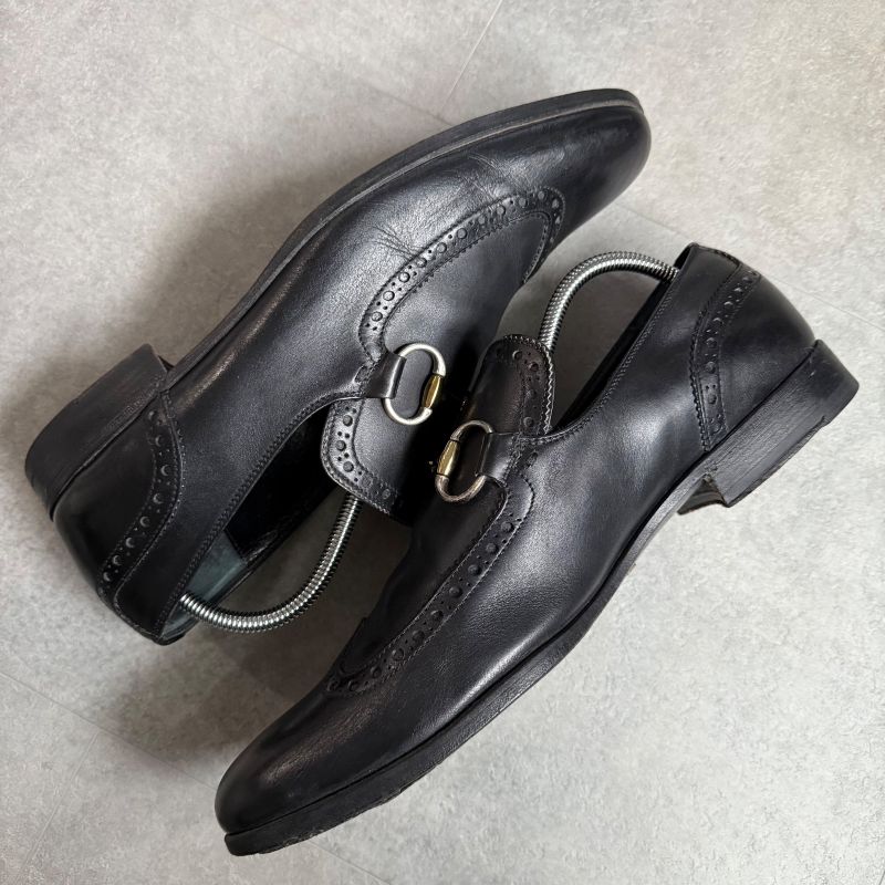 Gucci Horsebit Loafer Wingtip Leather Black Gold Silver Hardware Business Shoes — view 5