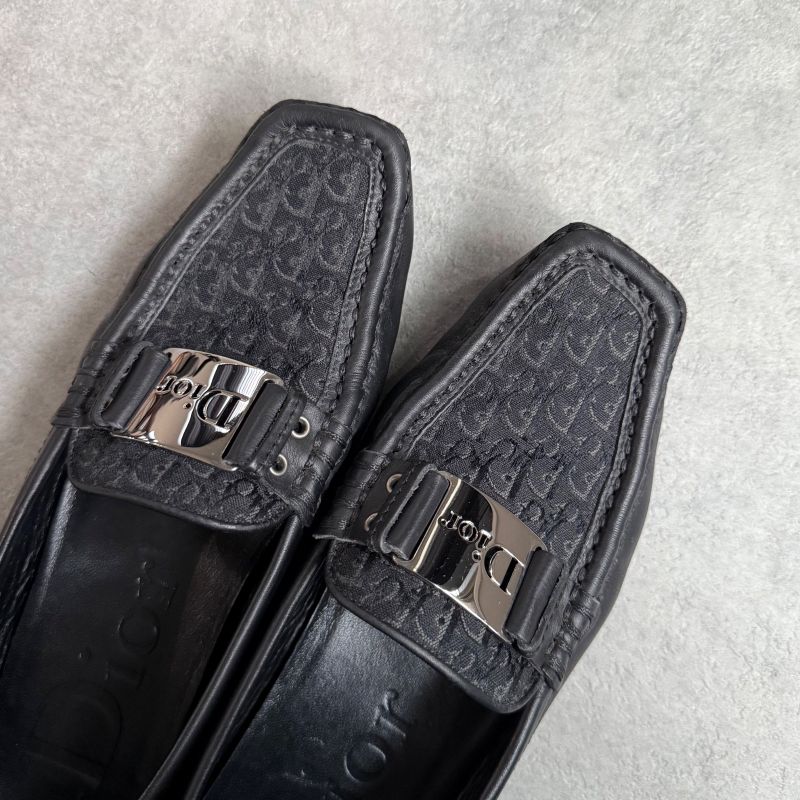 Christian Dior Trotter Logo Plate Driving Shoes Canvas Leather Loafers Black — view 3