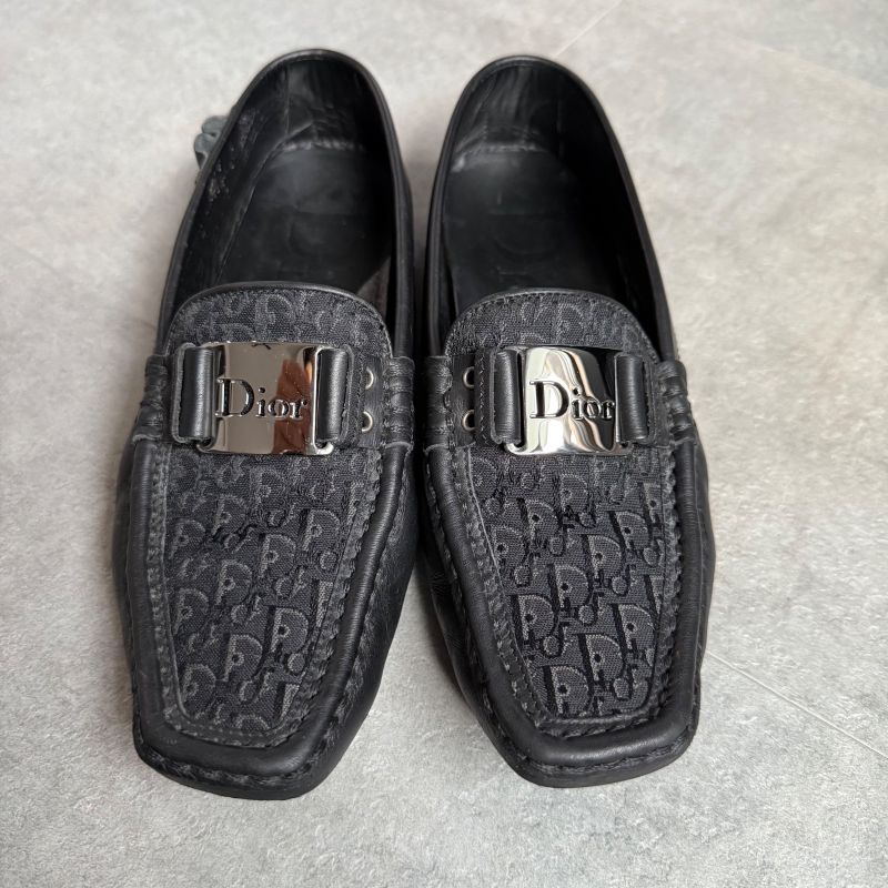 Christian Dior Trotter Logo Plate Driving Shoes Canvas Leather Loafers Black — view 7