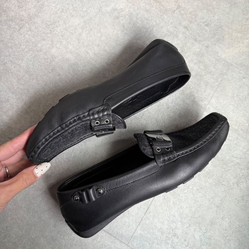 Christian Dior Trotter Logo Plate Driving Shoes Canvas Leather Loafers Black — view 4