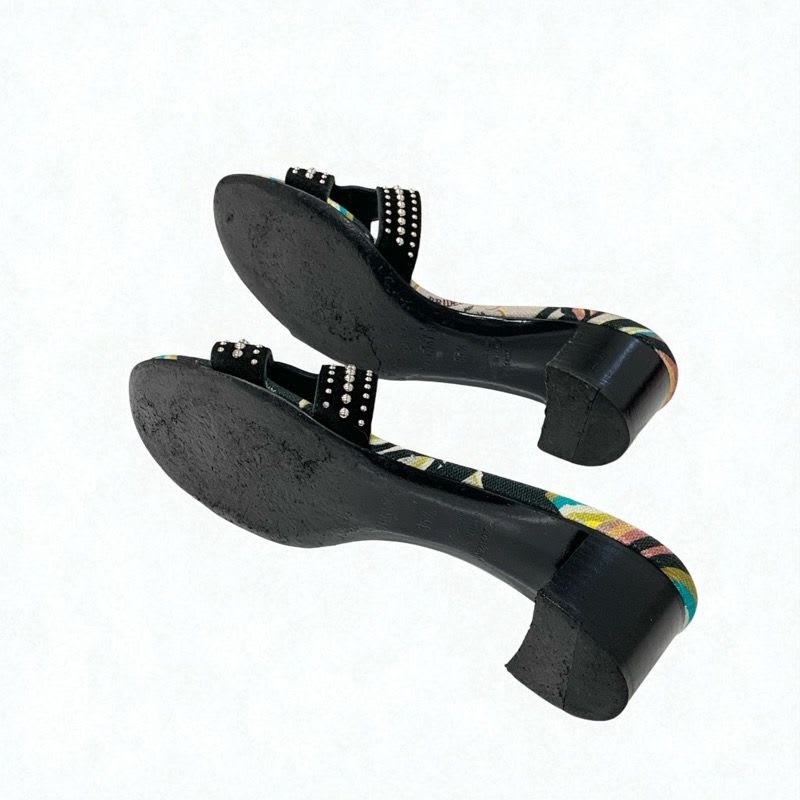 Hermes Oasis Sandals Shoes Suede Black Multicolor Studded Mules — view 5