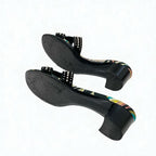 Hermes Oasis Sandals Shoes Suede Black Multicolor Studded Mules — view 5