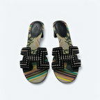 Hermes Oasis Sandals Shoes Suede Black Multicolor Studded Mules — view 2