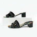 Hermes Oasis Sandals Shoes Suede Black Multicolor Studded Mules — view 3