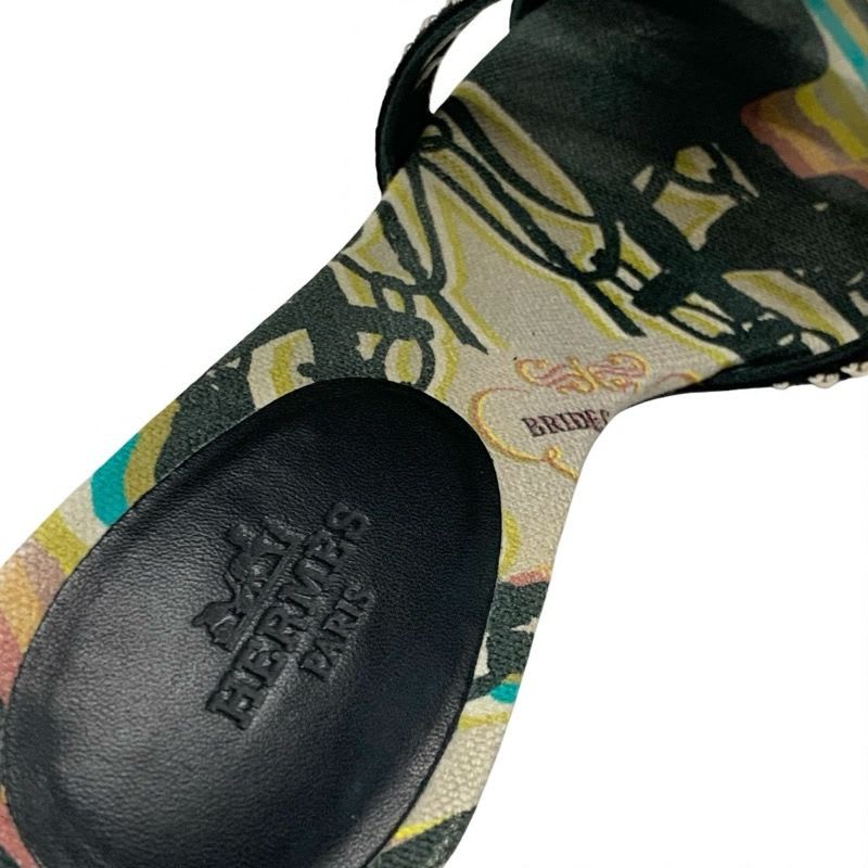 Hermes Oasis Sandals Shoes Suede Black Multicolor Studded Mules — view 6