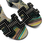 Hermes Oasis Sandals Shoes Suede Black Multicolor Studded Mules — view 8