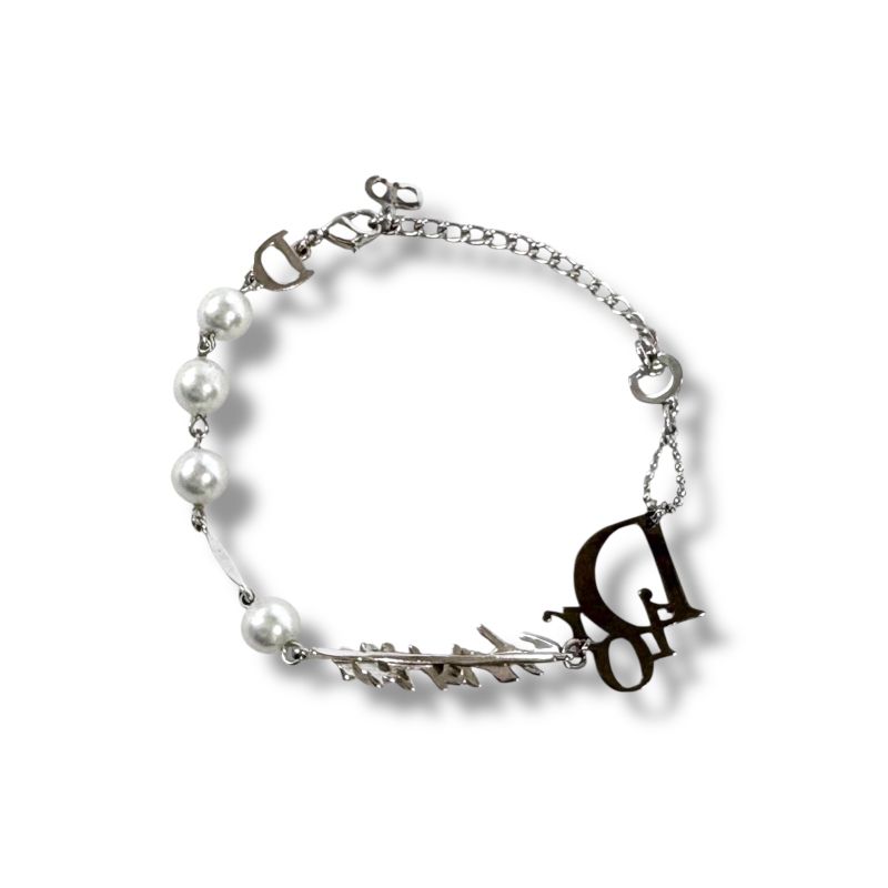 Christian Dior Silver Logo Plated Pearl Bracelet Hardware SV — view 3