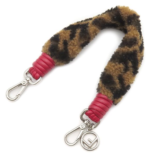 Fendi Shoulder Strap You Mini Mouton Leather Brown and Red Silver Hardware — view 2