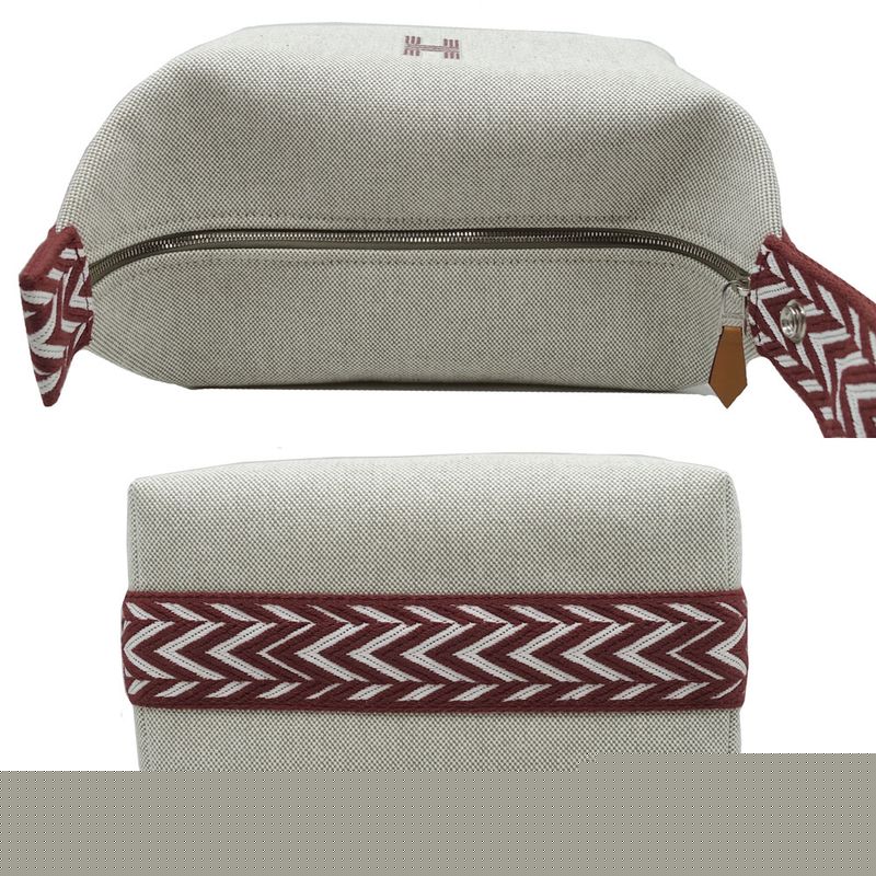 Hermes Brid A Brag PM Rouge Ash Silver Hardware Canvas Handbag Pouch — view 8