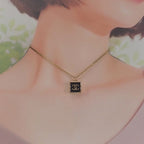 Chanel CC Square Necklace Metal Gold Black Pendant Choker Class — view 8