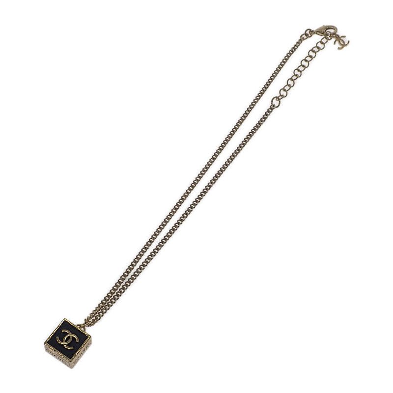 Chanel CC Square Necklace Metal Gold Black Pendant Choker Class — view 3
