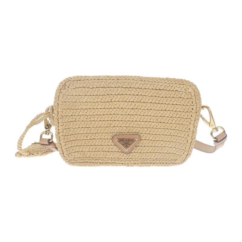 Prada Raffia Shoulder 1 Bh196 Bag Pouch Basket Leather — view 2