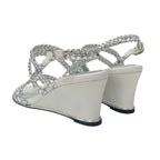 Chanel Sandals Shoes Leather Silver White Strap Braided Wedge Sole — view 4