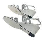 Chanel Sandals Shoes Leather Silver White Strap Braided Wedge Sole — view 6