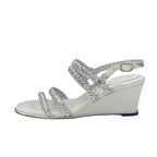 Chanel Sandals Shoes Leather Silver White Strap Braided Wedge Sole — view 3