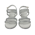 Chanel Sandals Shoes Leather Silver White Strap Braided Wedge Sole — view 2