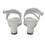 Chanel Sandals Shoes Leather Silver White Strap Braided Wedge Sole — view 5