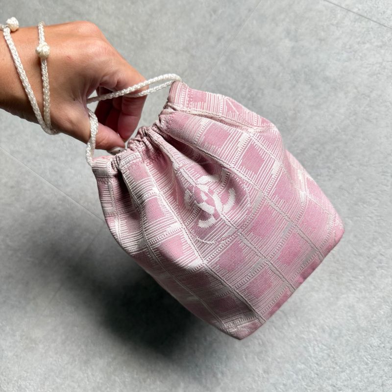 Chanel Draw String Pouch New Travel Line Nylon Pink Bag Handbag — view 9
