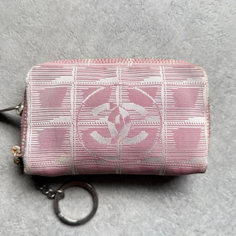 Chanel New Travel Line Coin Case Ring Mini Pouch Canvas Pink Coco — view 6