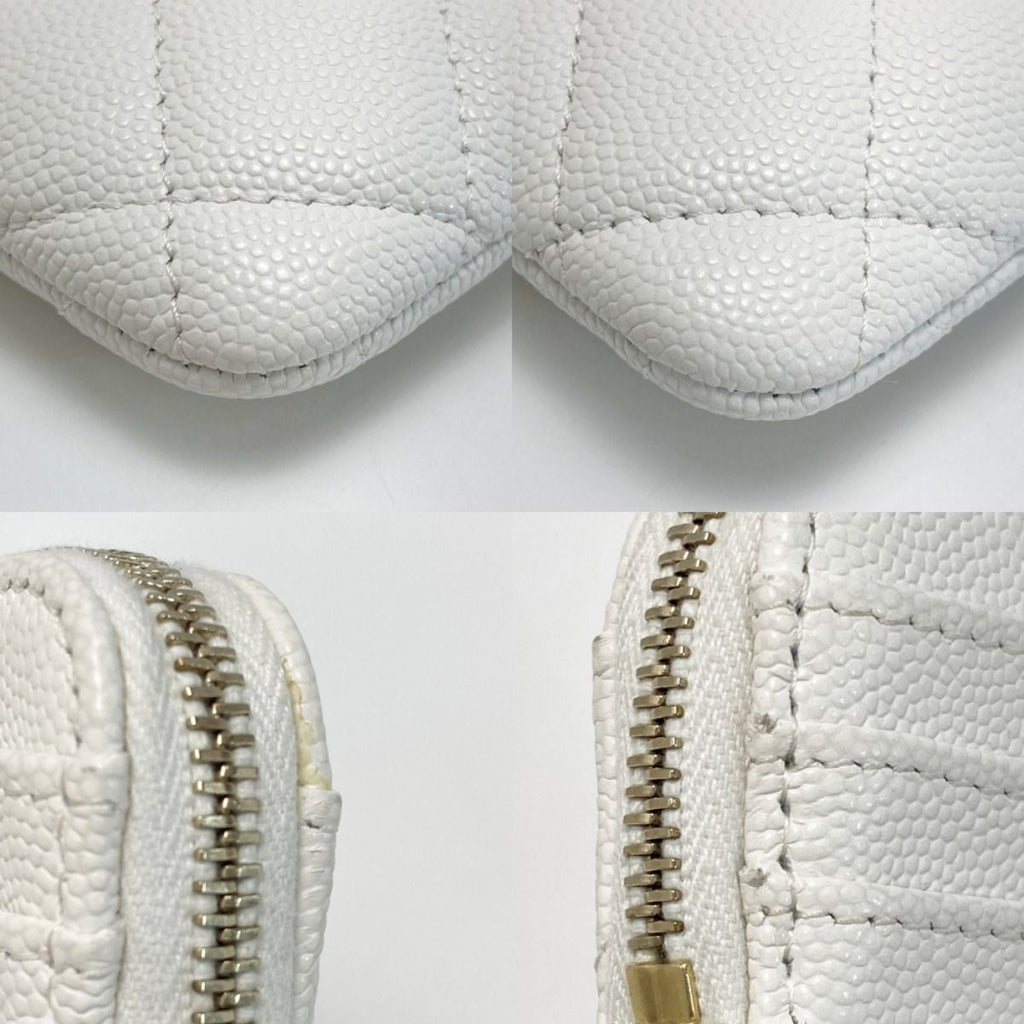 Chanel Quilted Classic Zip Coin Purse Ap2061 White Coco Mark Caviar Leather — view 6