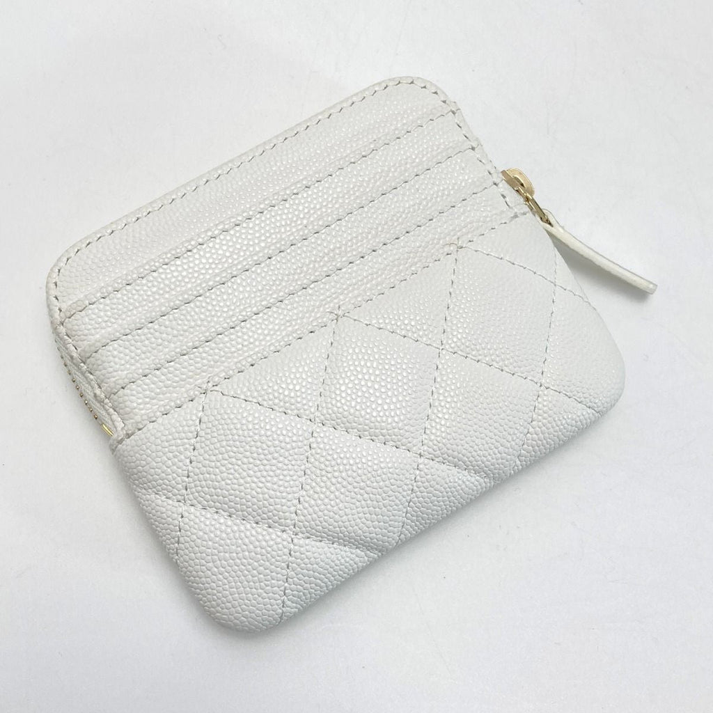 Chanel Quilted Classic Zip Coin Purse Ap2061 White Coco Mark Caviar Leather — view 2