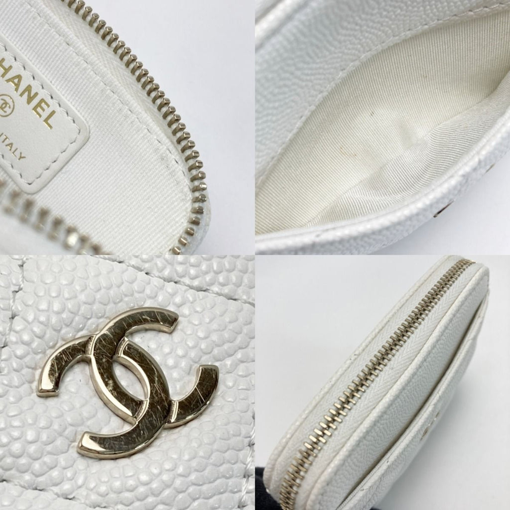 Chanel Quilted Classic Zip Coin Purse Ap2061 White Coco Mark Caviar Leather — view 5