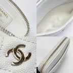 Chanel Quilted Classic Zip Coin Purse Ap2061 White Coco Mark Caviar Leather — view 5