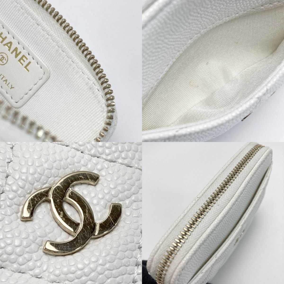 Chanel Quilted Classic Zip Coin Purse Ap2061 White Coco Mark Caviar Leather — view 5