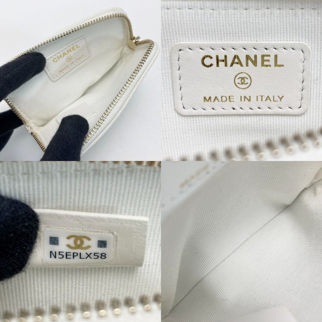 Chanel Quilted Classic Zip Coin Purse Ap2061 White Coco Mark Caviar Leather — view 4