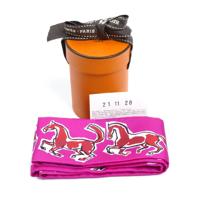 Hermes Twilly Chevaux En Liberte Liberty Horse Scarf Pink Red White S 16 — view 6