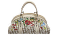 Dior Trotter Handbag Floral Embroidery Canvas Beige