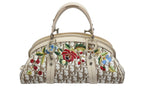 Dior Trotter Handbag Floral Embroidery Canvas Beige