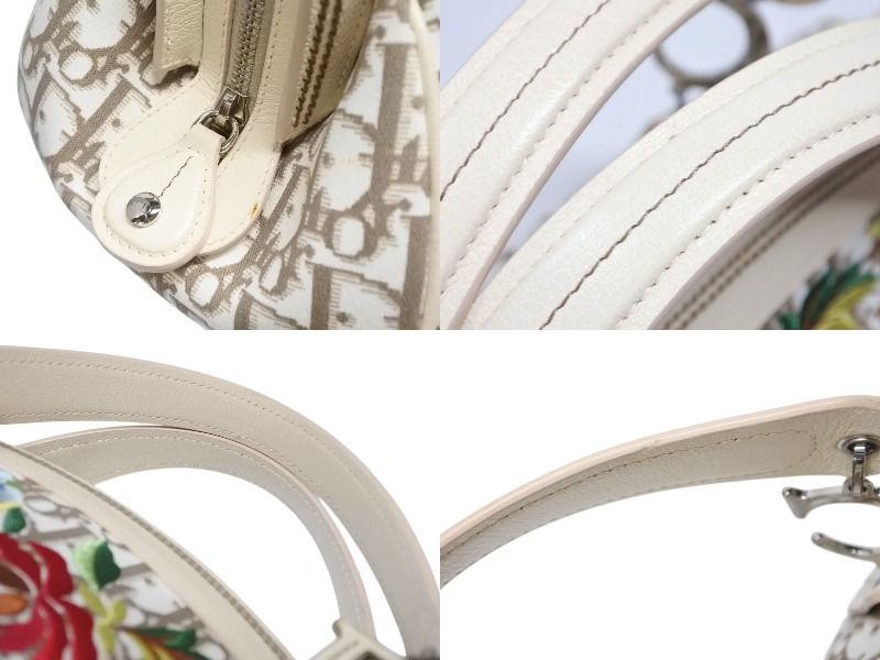 Dior Trotter Handbag Floral Embroidery Canvas Beige — view 8