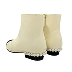 Chanel Boots Short Shoes Leather Fabric Ivory Black Coco Mark Pearl — view 4