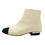 Chanel Boots Short Shoes Leather Fabric Ivory Black Coco Mark Pearl — view 3