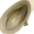 Chanel Boots Short Shoes Leather Fabric Ivory Black Coco Mark Pearl — view 7