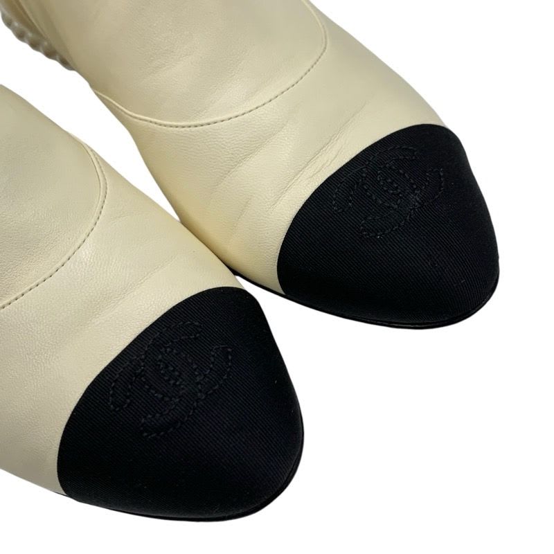 Chanel Boots Short Shoes Leather Fabric Ivory Black Coco Mark Pearl — view 9