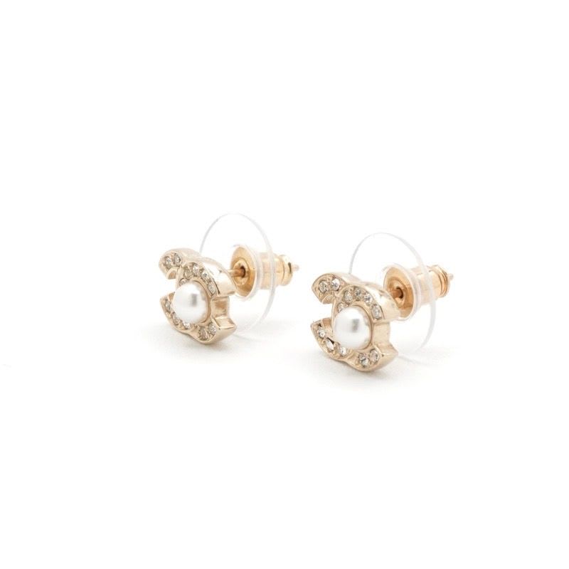 Chanel Earrings Gold Coco Mark Rhinestone — view 3