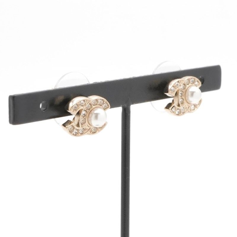 Chanel Earrings Gold Coco Mark Rhinestone — view 9