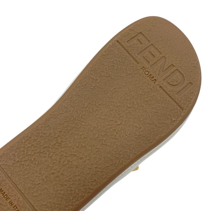 Fendi Sandals Shoes Leather White Gold Metal Logo — view 8