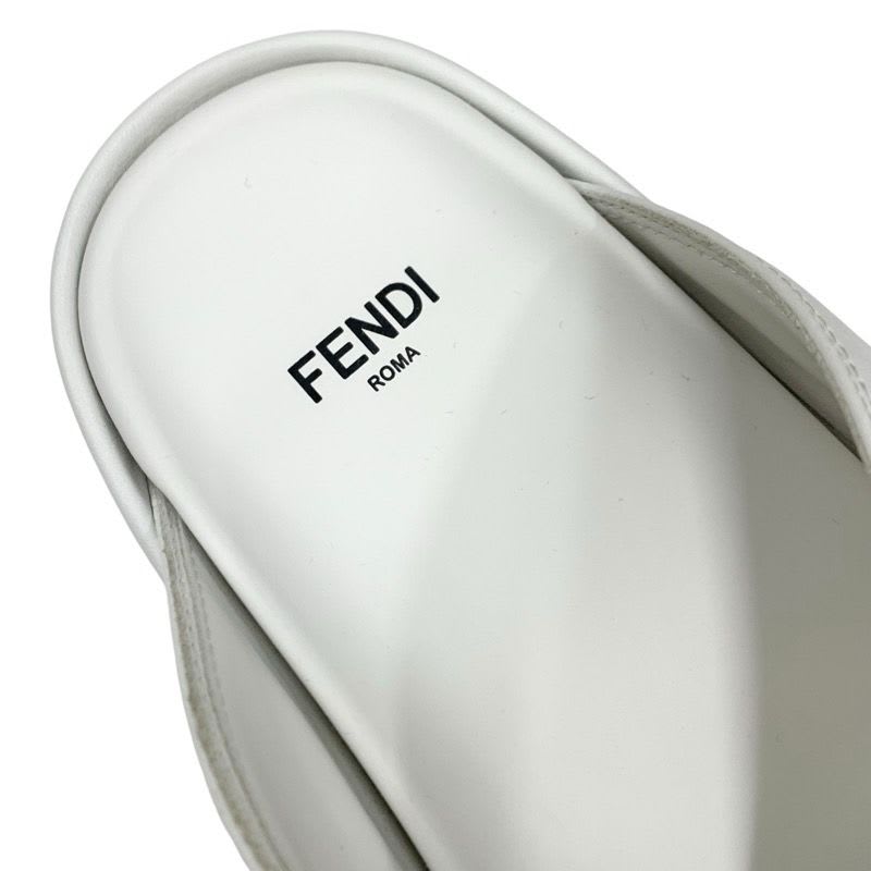 Fendi Sandals Shoes Leather White Gold Metal Logo — view 7