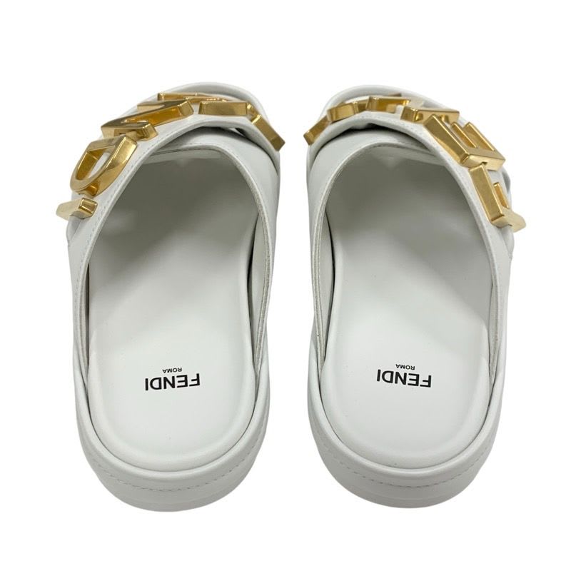Fendi Sandals Shoes Leather White Gold Metal Logo — view 5