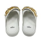 Fendi Sandals Shoes Leather White Gold Metal Logo — view 5
