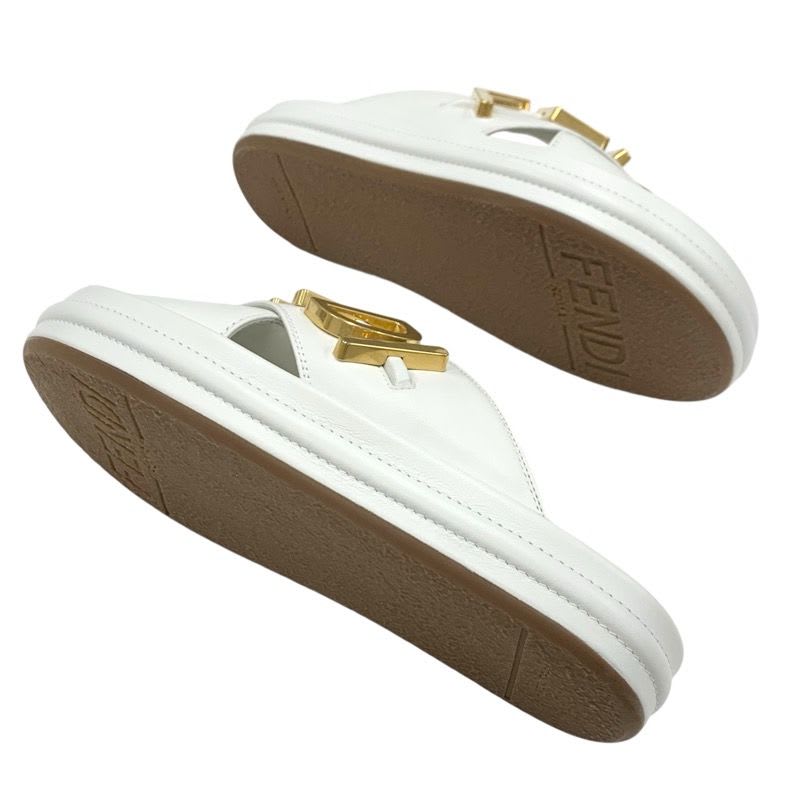 Fendi Sandals Shoes Leather White Gold Metal Logo — view 6