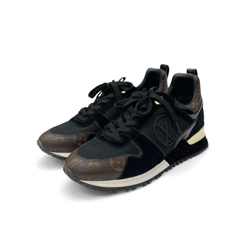 Louis Vuitton Run Away Line Monogram Sneakers Shoes Leather Fabric Suede Black — view 2