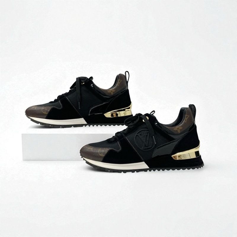 Louis Vuitton Run Away Line Monogram Sneakers Shoes Leather Fabric Suede Black — view 4