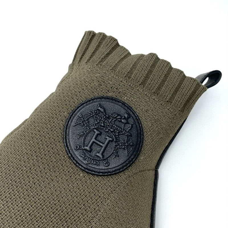 Hermes Volver Boots Short Shoes Fabric Leather Khaki Knit Exlibris — view 8